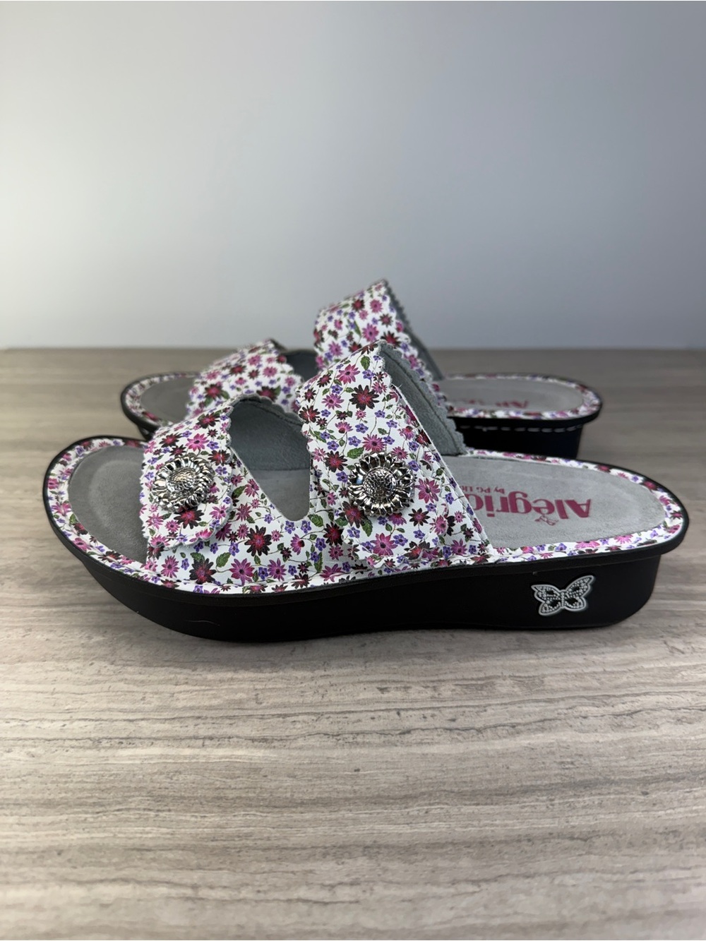 Alegria Slide Sandals SDR-7445X Floral Double-Strap Comfort Platform 37 EU White - Picture 7 of 8